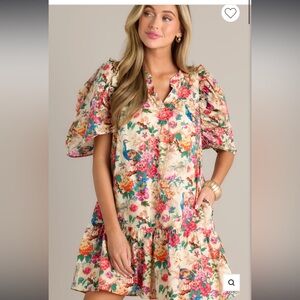 BUTTERFLY BLISS 100% COTTON IVORY FLORAL PRINT DRESS